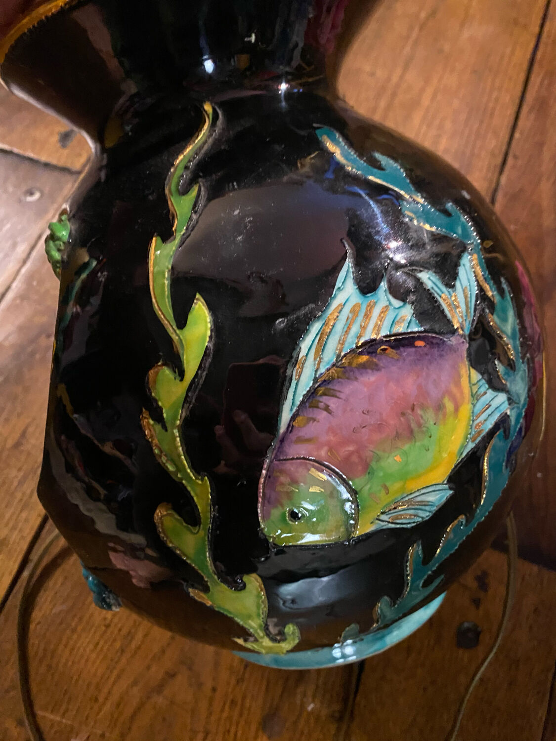 Vintage Vallauris aquarium fish table lamp