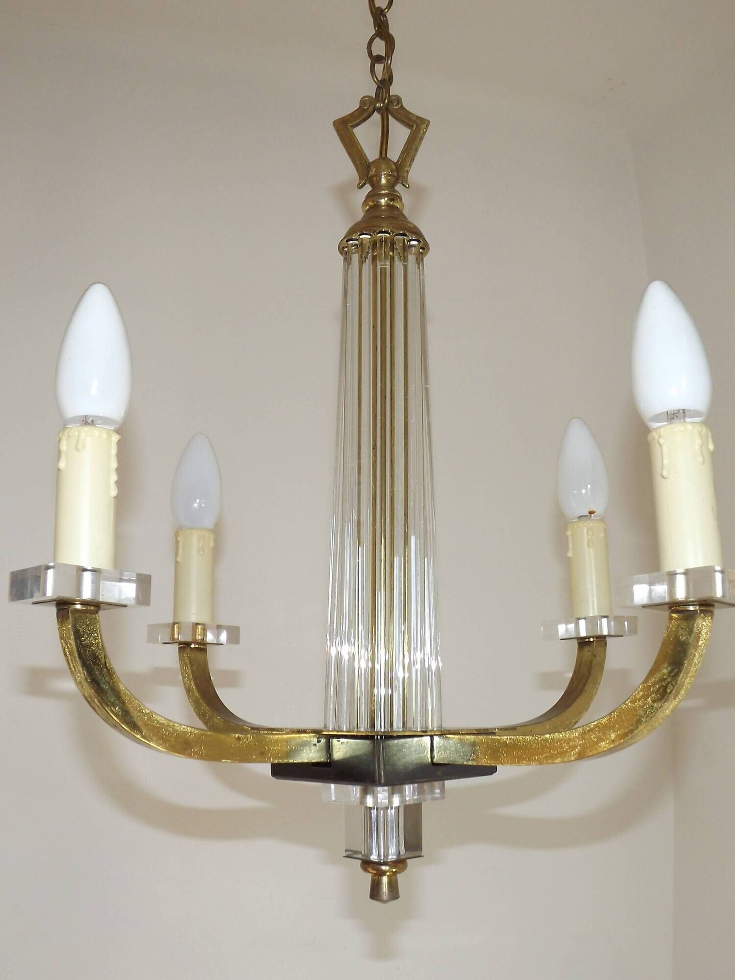 French Mid-Century / 1960s 4 Light Chandelier In The Style of Jacques Adnet