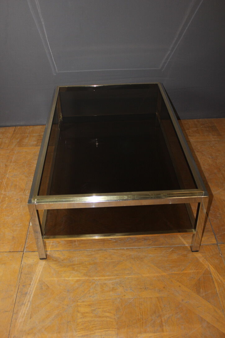 Table basse à double plateaux en chrome et doré vers 1970
