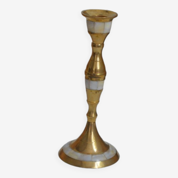 Candle holder in mother-of-pearl and brass