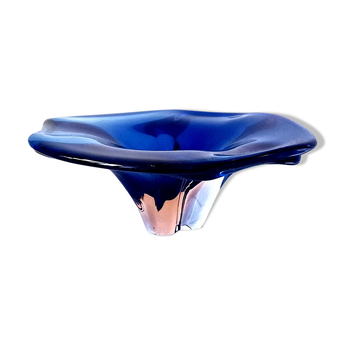 Organic-shaped intense blue Murano glass trinket bowl circa 1970