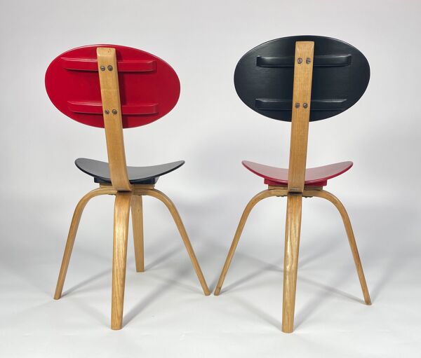 Paire de chaises bow wood n°3 edition Steiner 1950