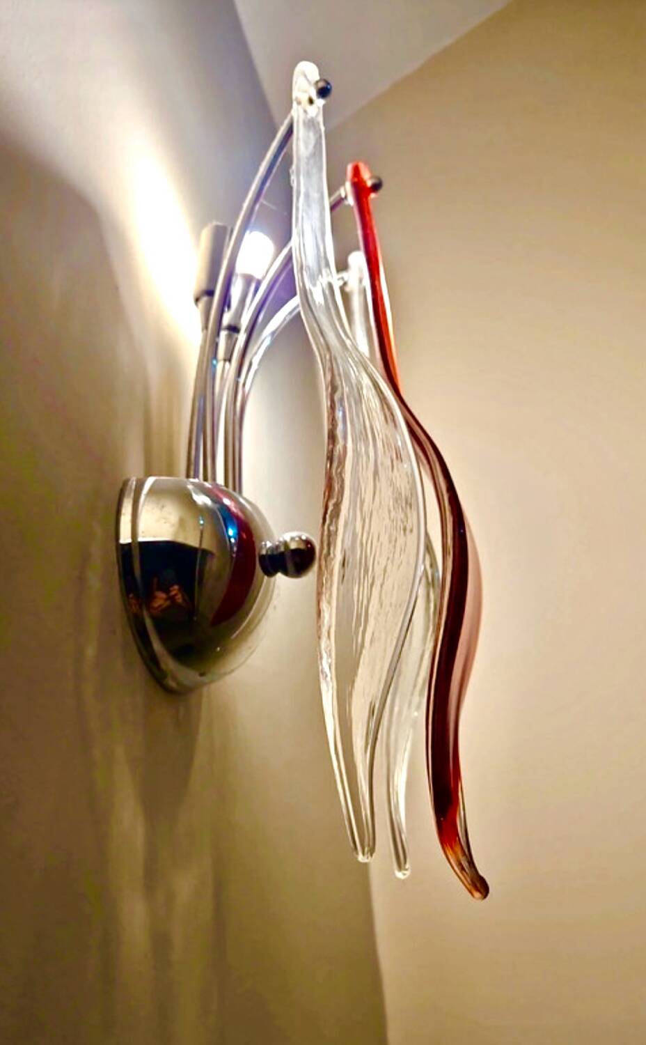 Pair of Murano glass lamps with chrome support, Italy 2000s