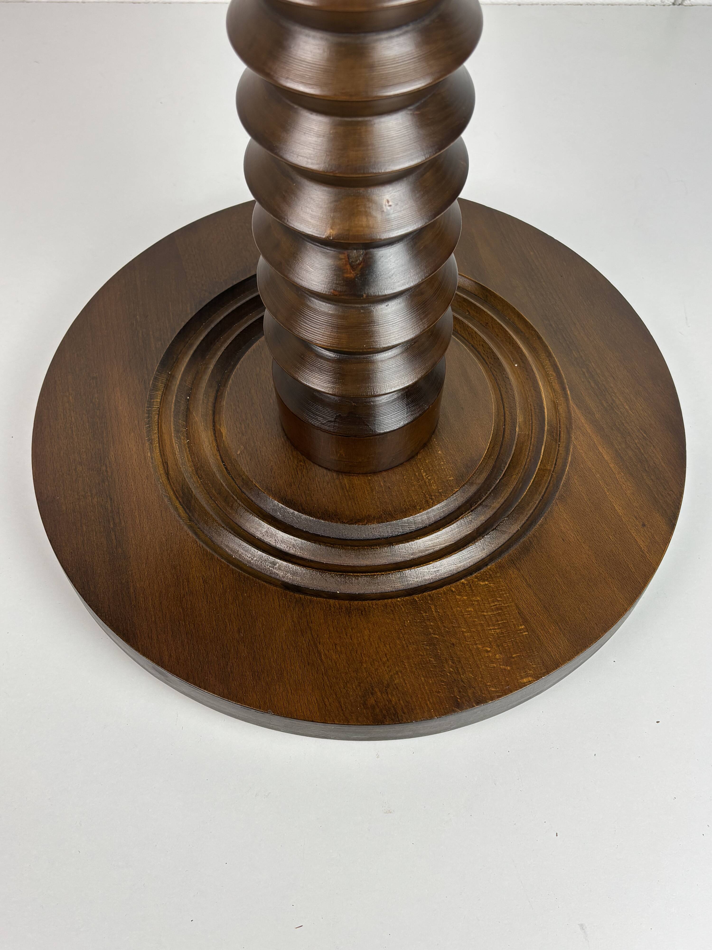 Brutalist Wood Turned Press Side Table in the style of Charles Dudouyt