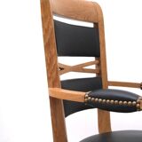 Neo Basque style armchair by Benjamin GOMEZ in solid oak and leather, 1940