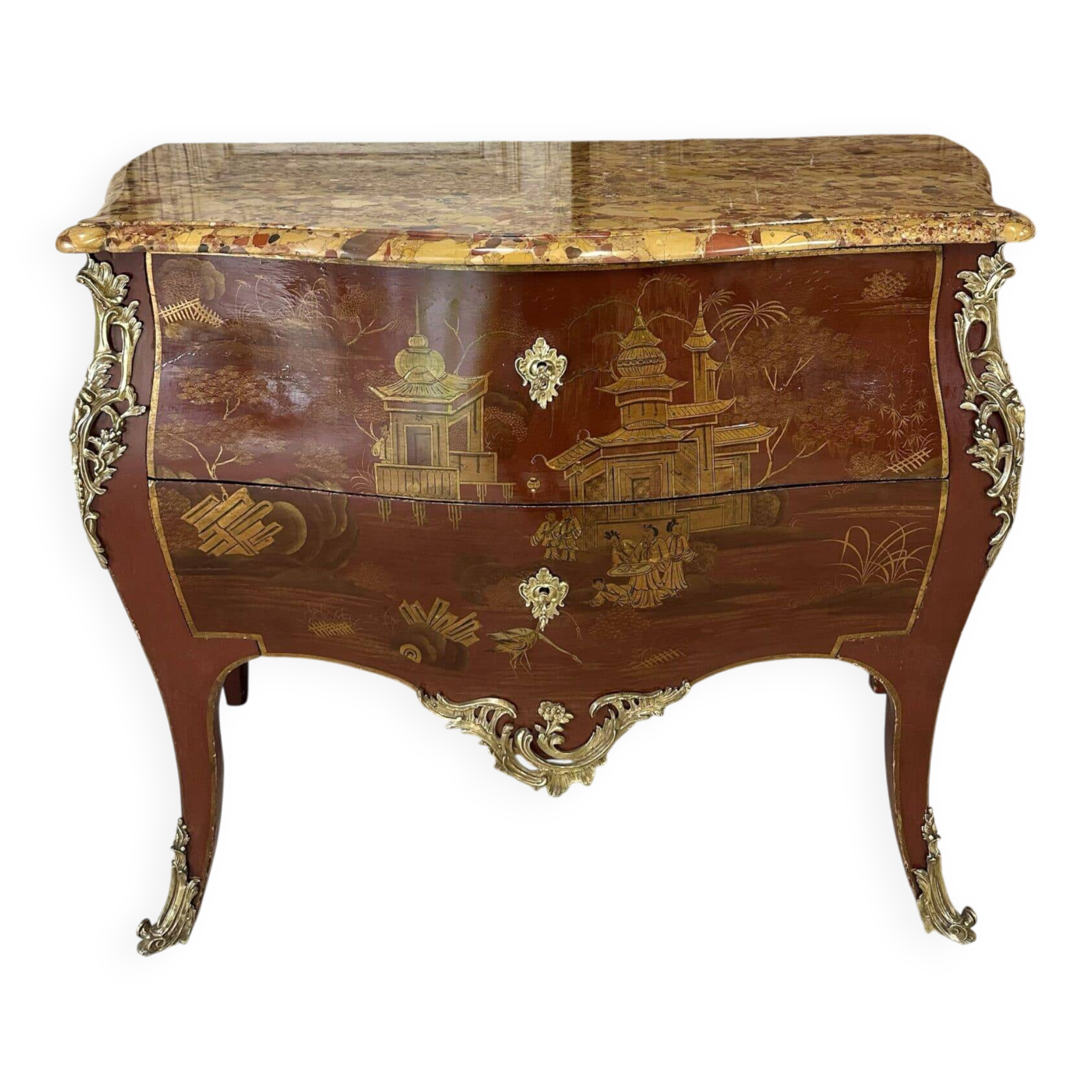 Louis XV style commode in red lacquer from the 1900s.