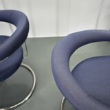 Anton Lorenz for Thonet "Ss33" Set of 4 chrome Armchairs in blue fabric , 1970s