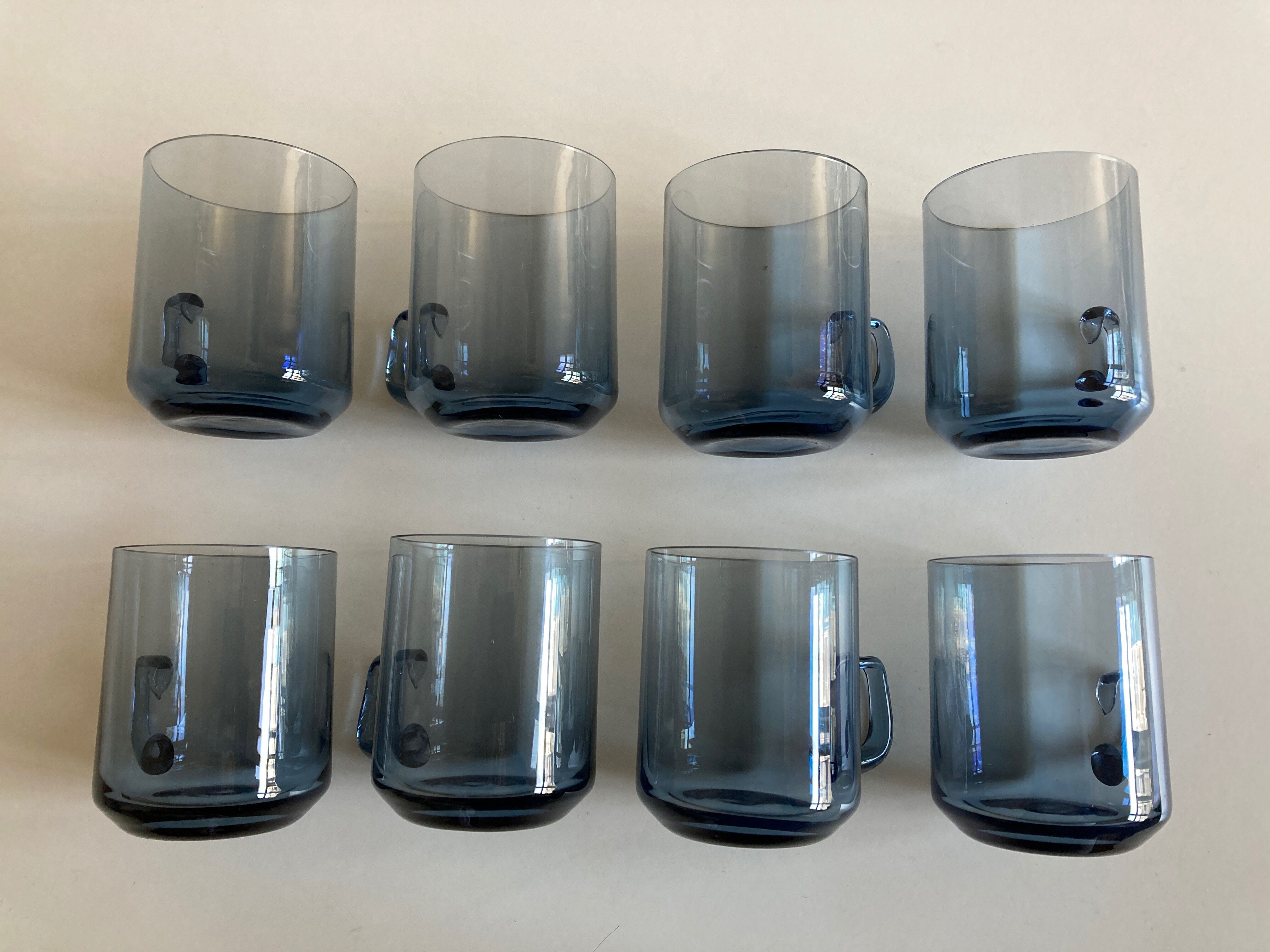 Set of 8 glasses Scandinavian cups Denby-Milnor mid century modern ice blue