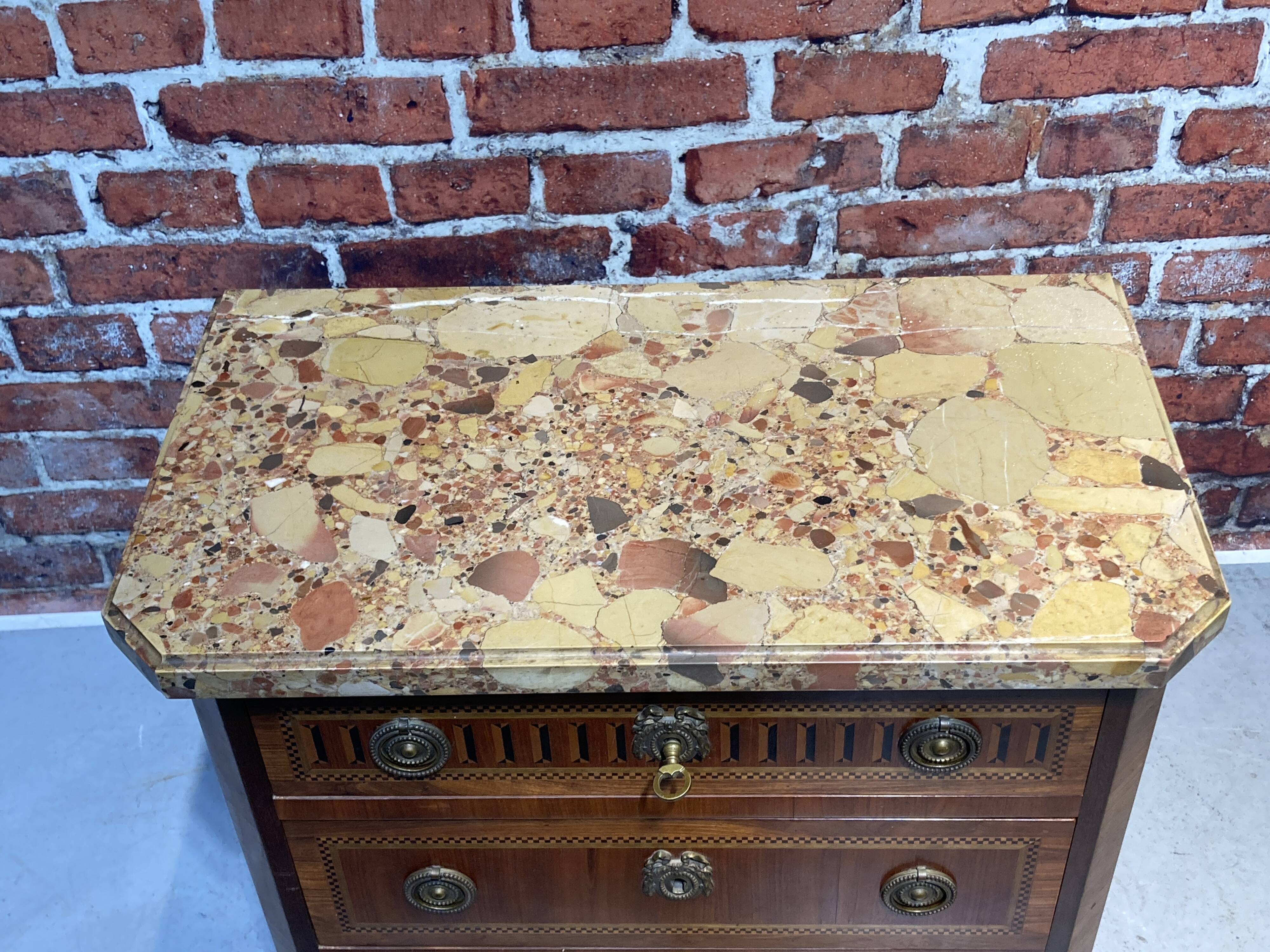 Louis XVI style chest of drawers with pink marble top