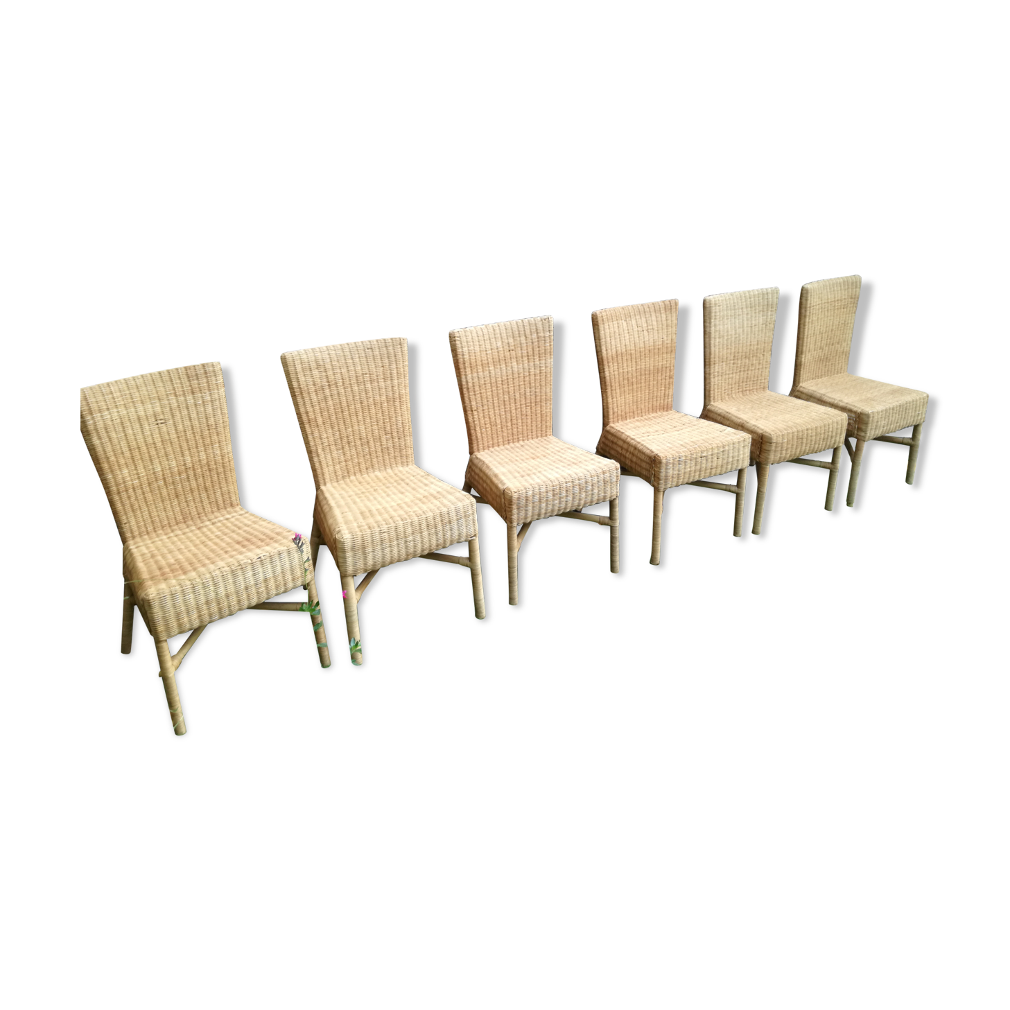 6 chaises vintage en bambou et osier 70's
