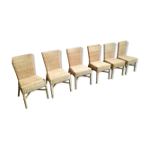 6 chaises vintage en bambou et osier 70's