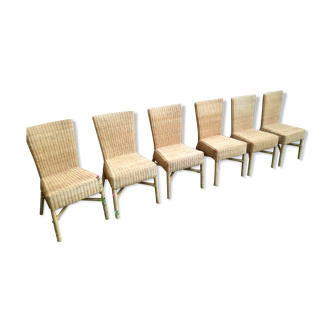 6 vintage chairs in bamboo and wicker 70's