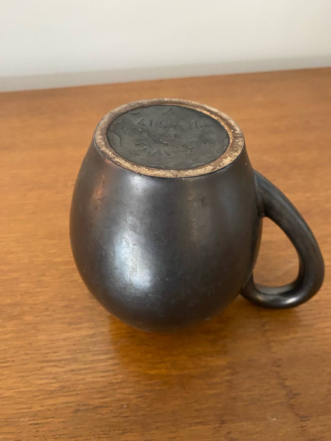 Old ST CLEMENT Ceramic Pitcher Black Green Interior 50's Vintage #B921