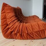3-seater Togo dark amber velvet sofa designed by Michel Ducaroy 1973