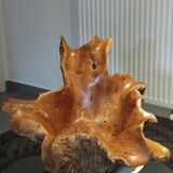 Sculptural wooden centrepiece, organic bowl, brutalist.