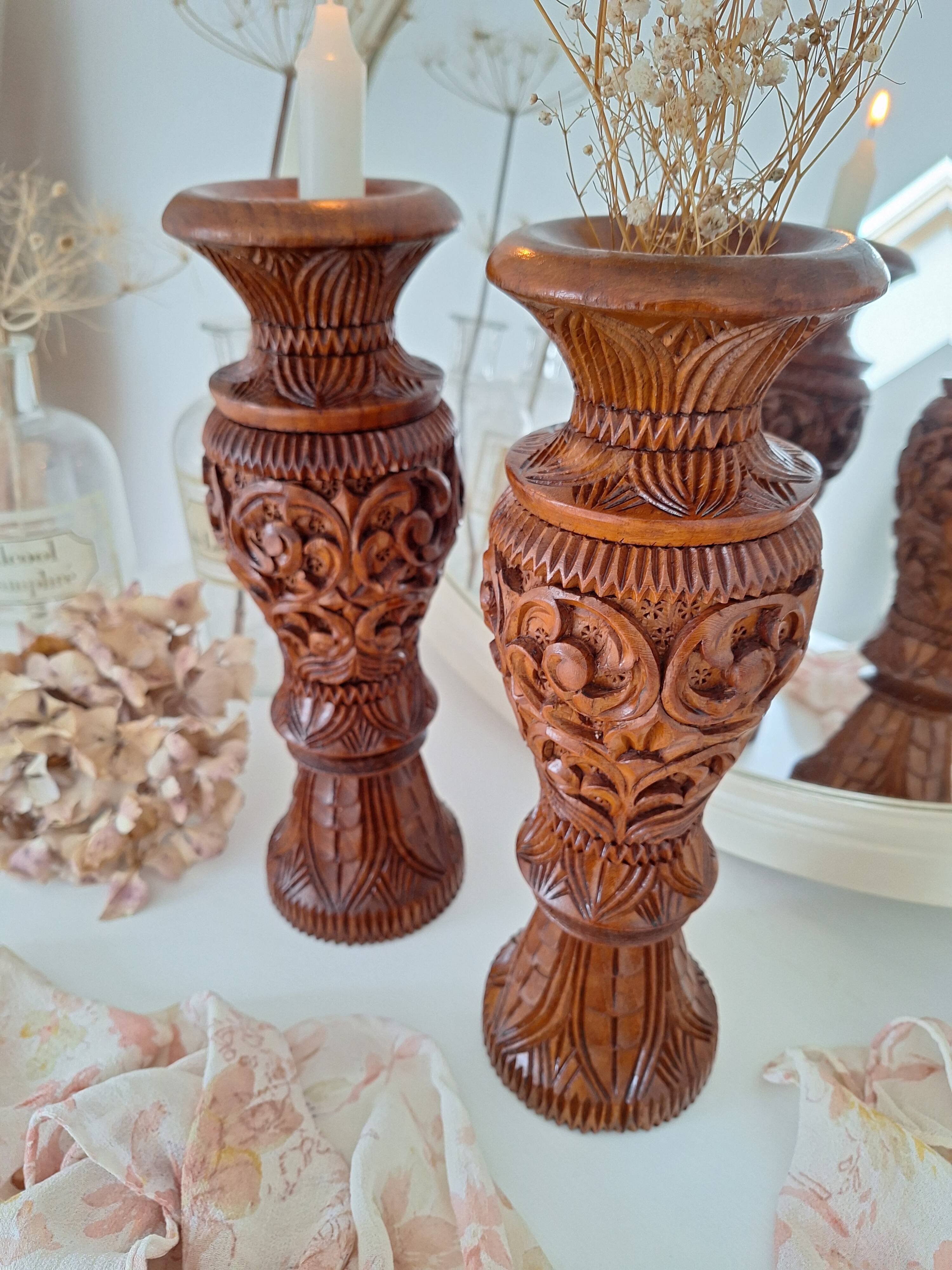 Candle holder / Vase in carved solid wood