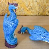 Mid Century Chinise Pair of Turquoise Porcelain Peacocks 50s