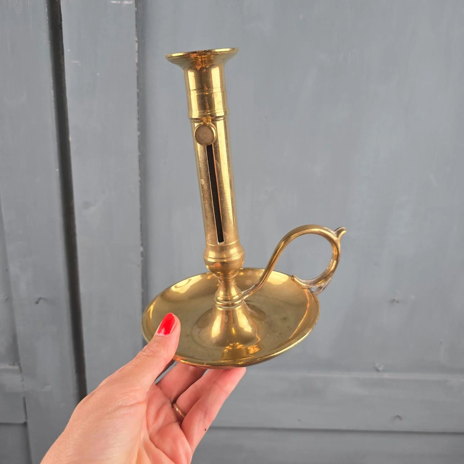 Old brass cellar rat, sliding candlestick 20 cm