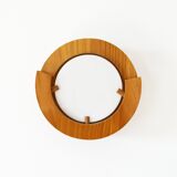 Round pine and plexiglass wall light, 1970