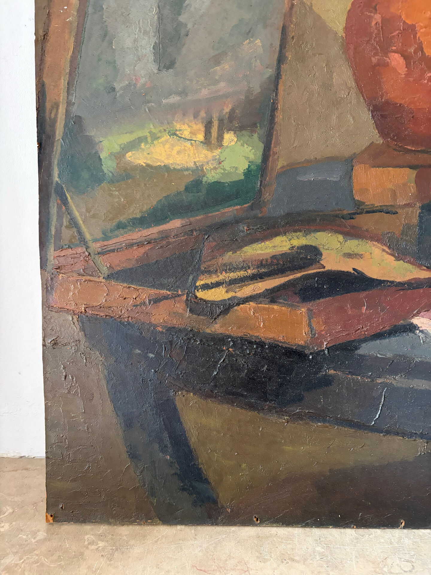 Still life, painter's table, oil on panel