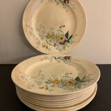 12 old polychrome flat plates Jules Vieillard Bordeaux, 19th century