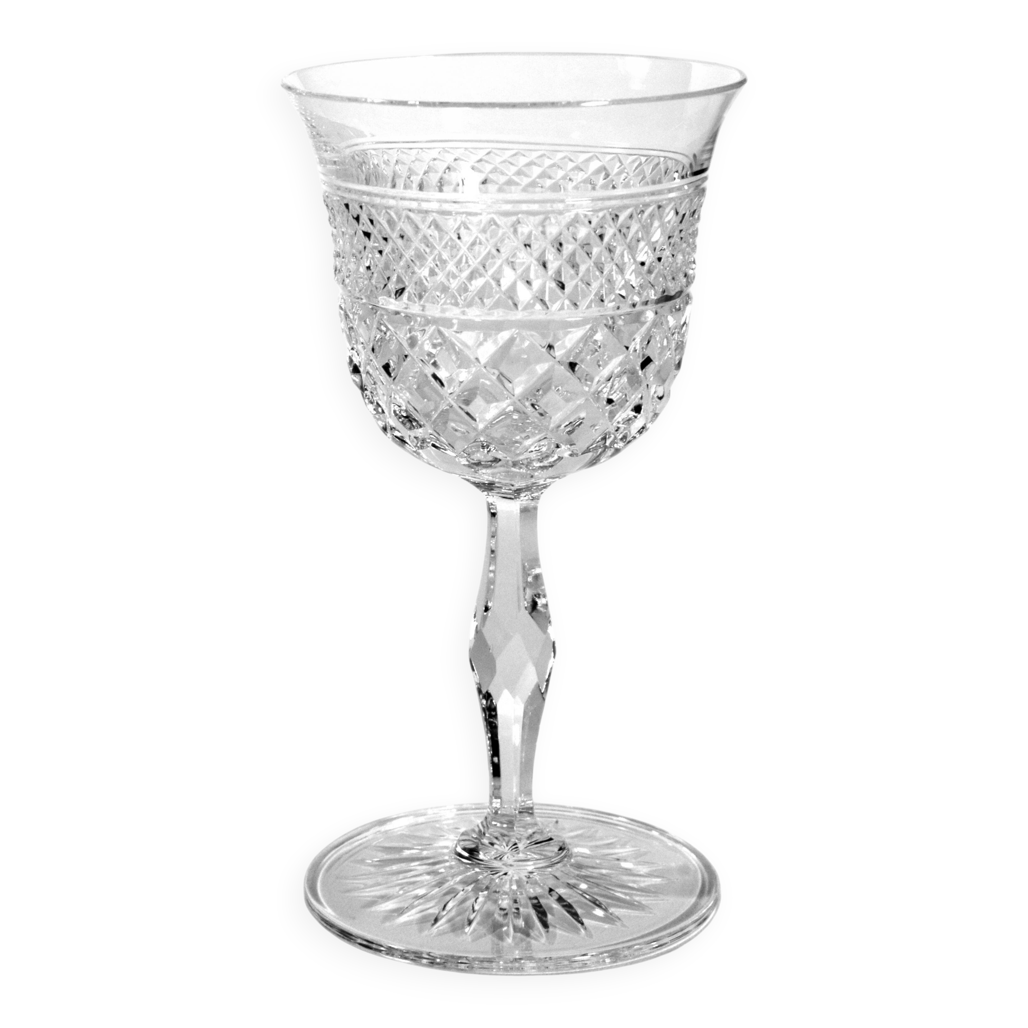 Hand-blown and hand-cut crystal wine glass, Josair, 1960