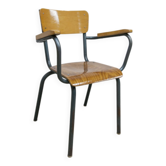 Chaise maître d'école 1962 couleur miel et structure tubulaire