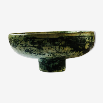 Jacques Blin footed bowl sgraffito french ceramic artist