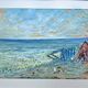 Tableau post-impressionniste à l'aquarelle "Plage de Guéthary" Pays Basque, 1920