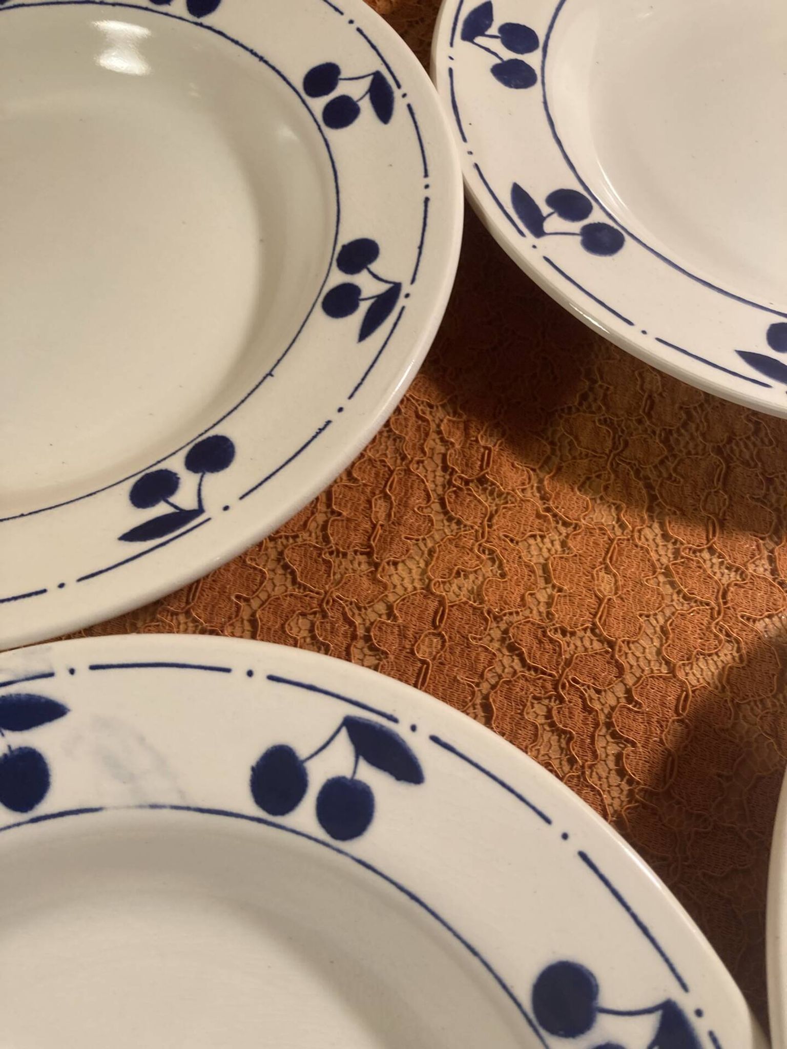 13 plates Longchamp pottery cobalt blue cherries