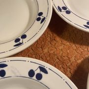 13 plates Longchamp pottery cobalt blue cherries