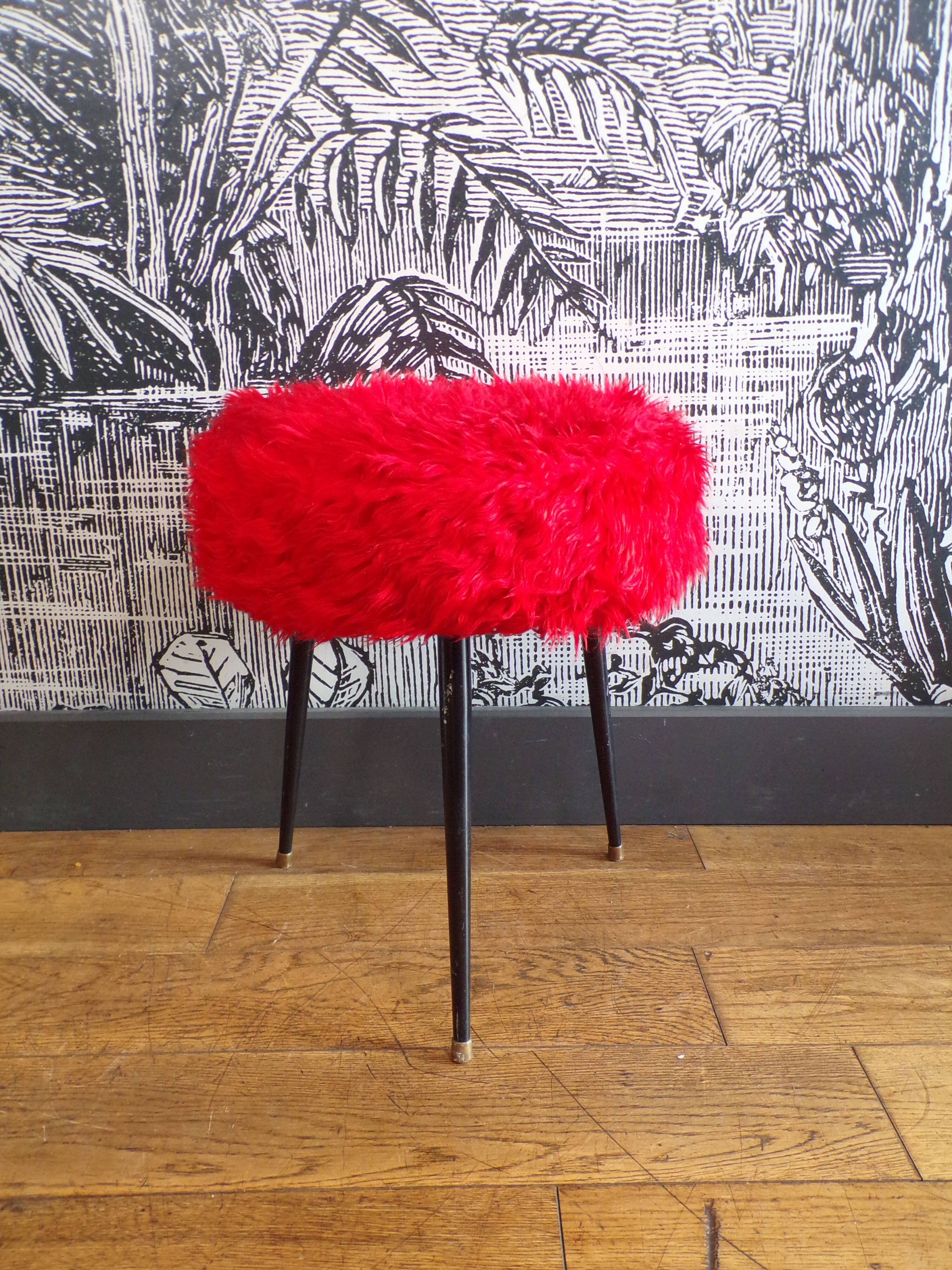 Vintage red toupee stool