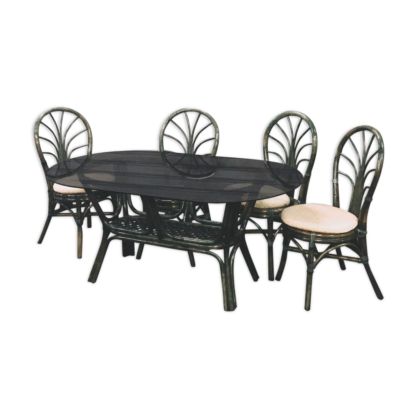 Table de salle à manger en rotin et ses 4 chaises