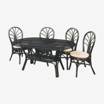 Rattan dining table and 4 chairs