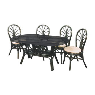 Rattan dining table and 4 chairs