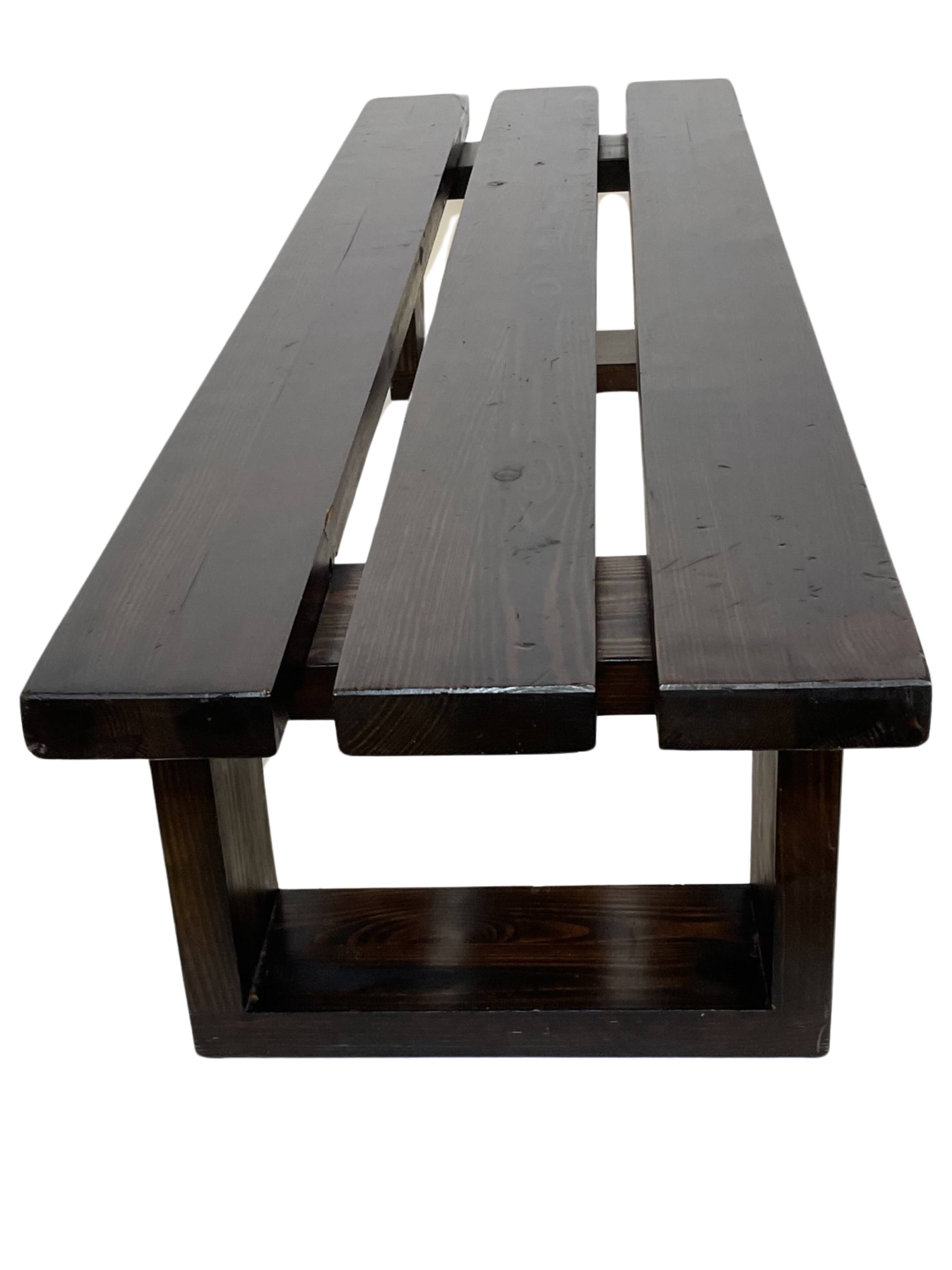 Minimalist vintage sofa design in wengé wood solid slatted bench