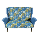2-Seater Bench in Azure Blue Fabric – 1940s