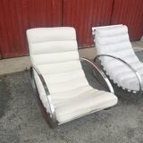 Pair of vintage chrome and leather rocking chairs