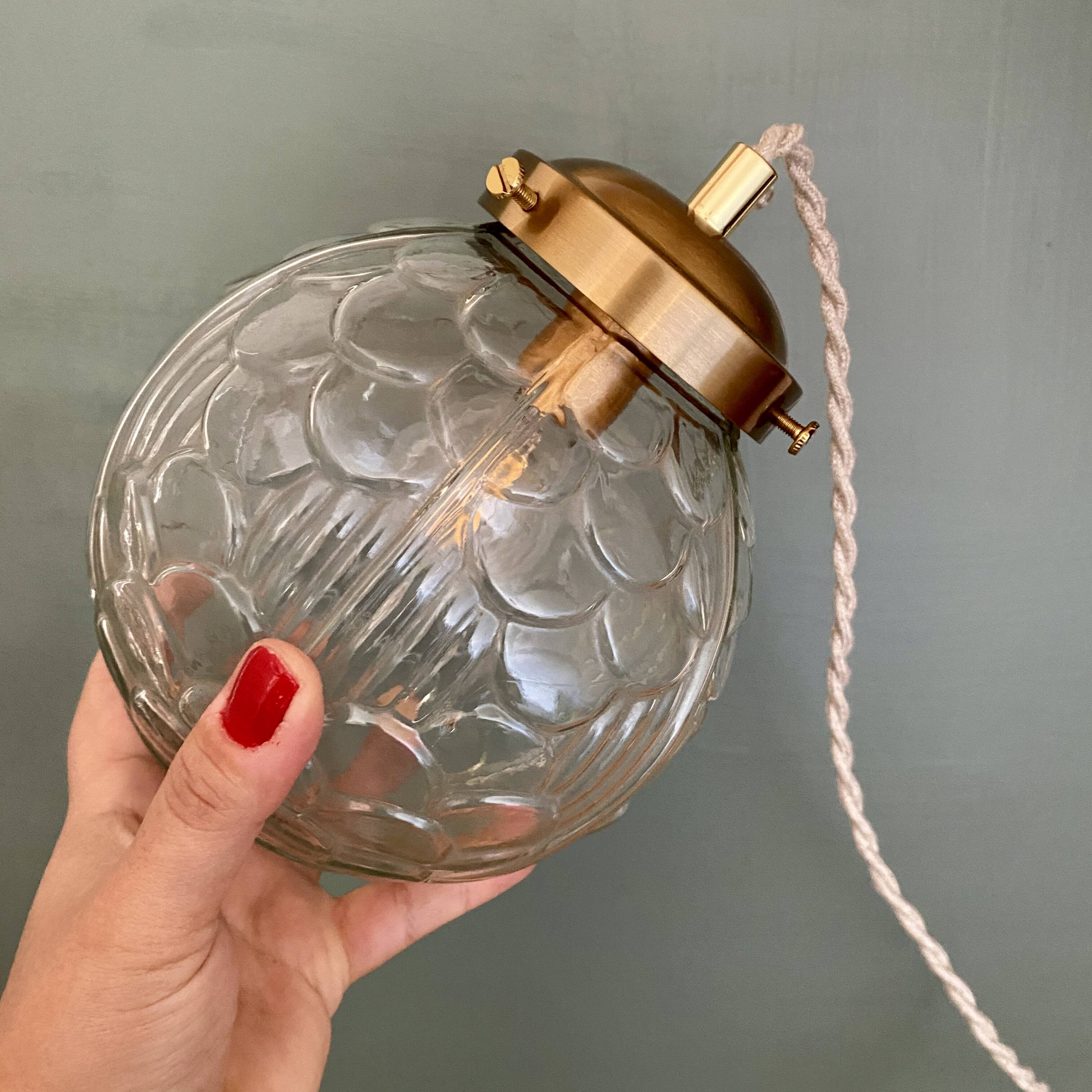 Vintage art deco glass globe portable lamp or table lamp