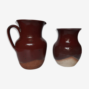 Duo vase et pichet grès vintage