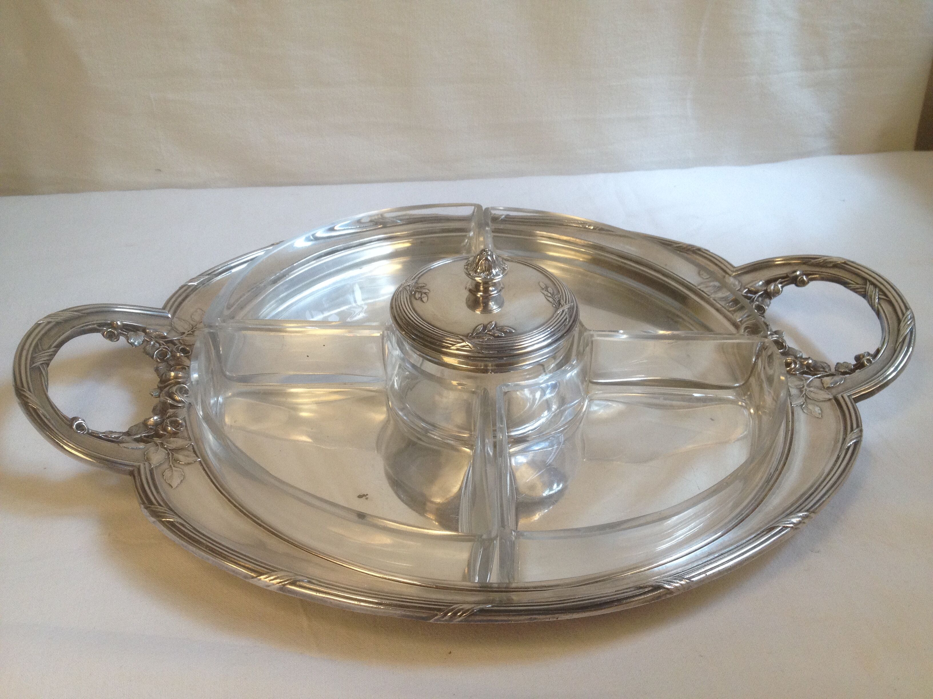 Aperitif tray tray empty-pocket with 5 raviers in silver metal and glass Gallia / Christofle