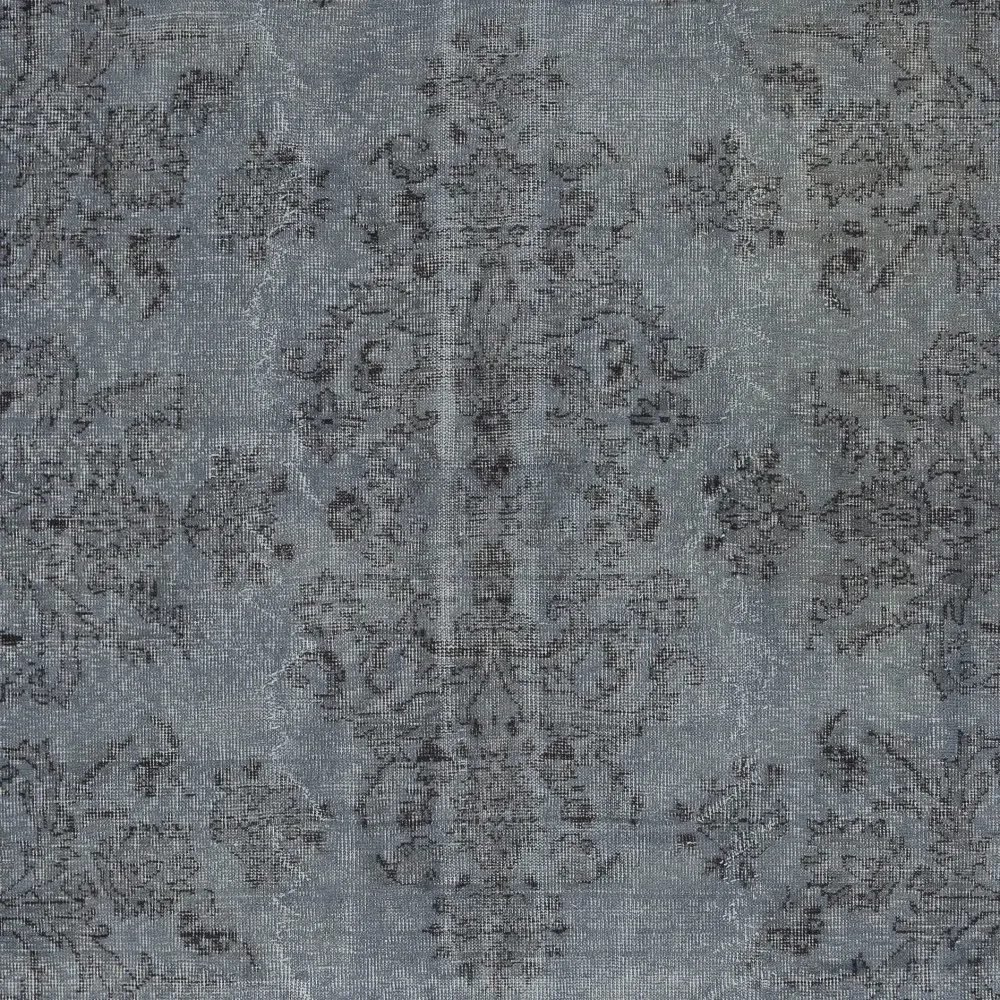 Vintage Wool Area Rug Overdyed in Gray for Modern Interiors. Handmade in Turkey