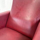 Vintage burgundy armchair, compass base in black metal and brass