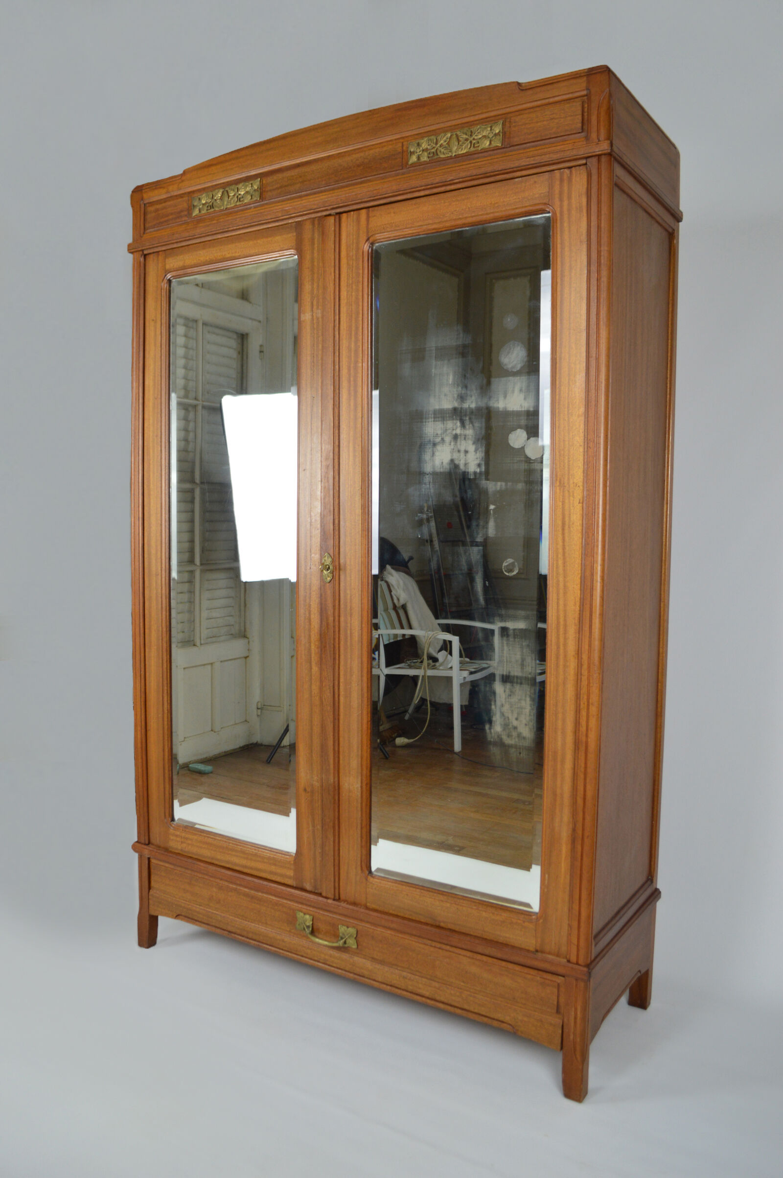 Art Nouveau wardrobe by Mathieu Gallerey in mahogany, model with Clematis, circa 1920