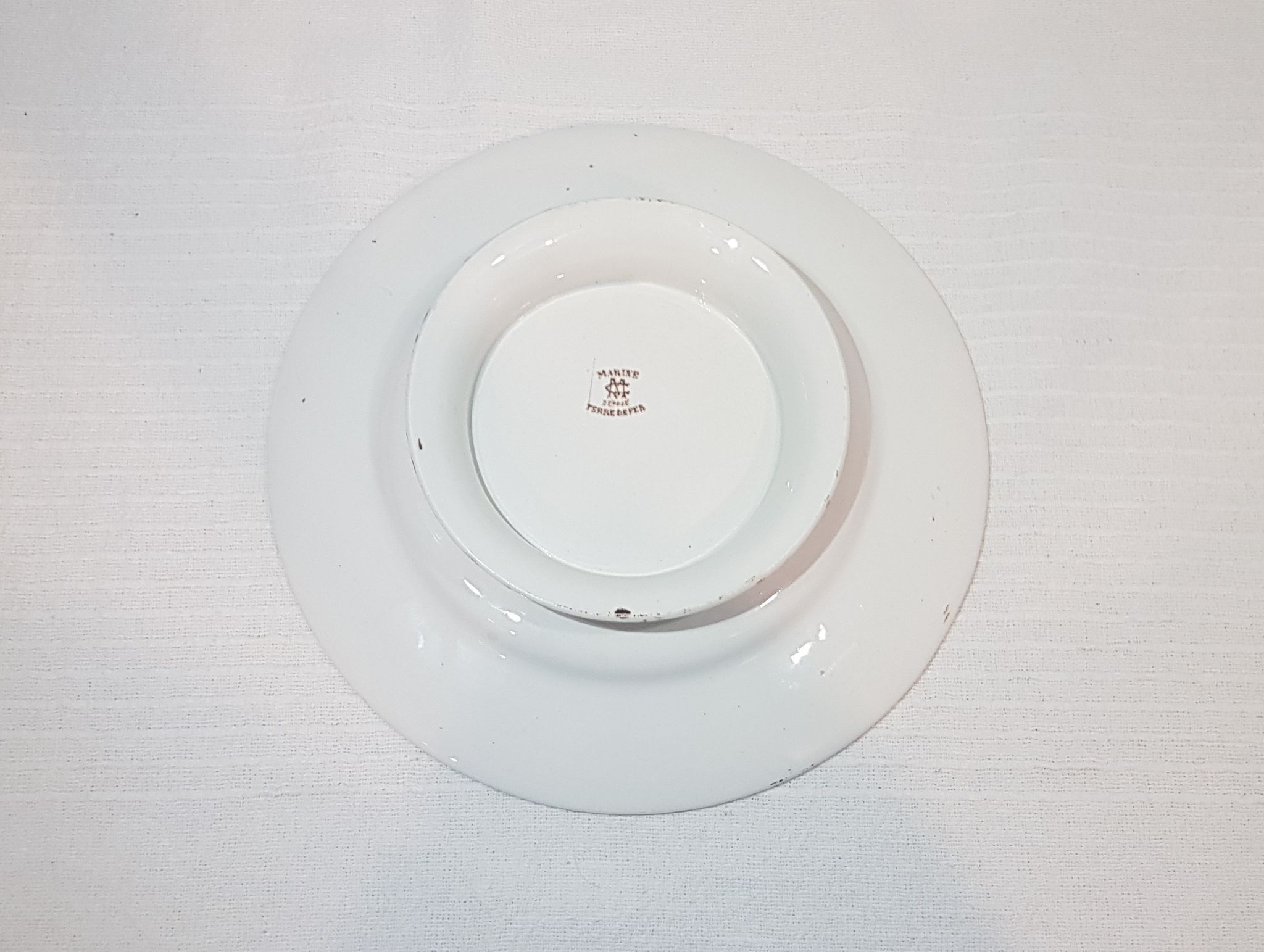 Dish in Earthenware of Creil and Montereau model Marine, iron earth, compotier
