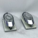 Oscar Torlasco, postmodern pair of Italian sconces in chrome and glass. 1970s