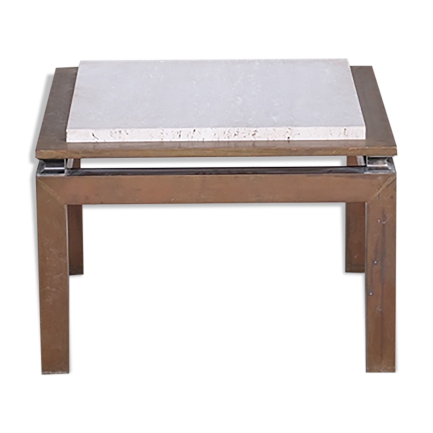 Travertine and brass mid-century french coffee table