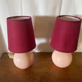 Pair of antique de schuytener opaline pink ball vintage bedside lamps