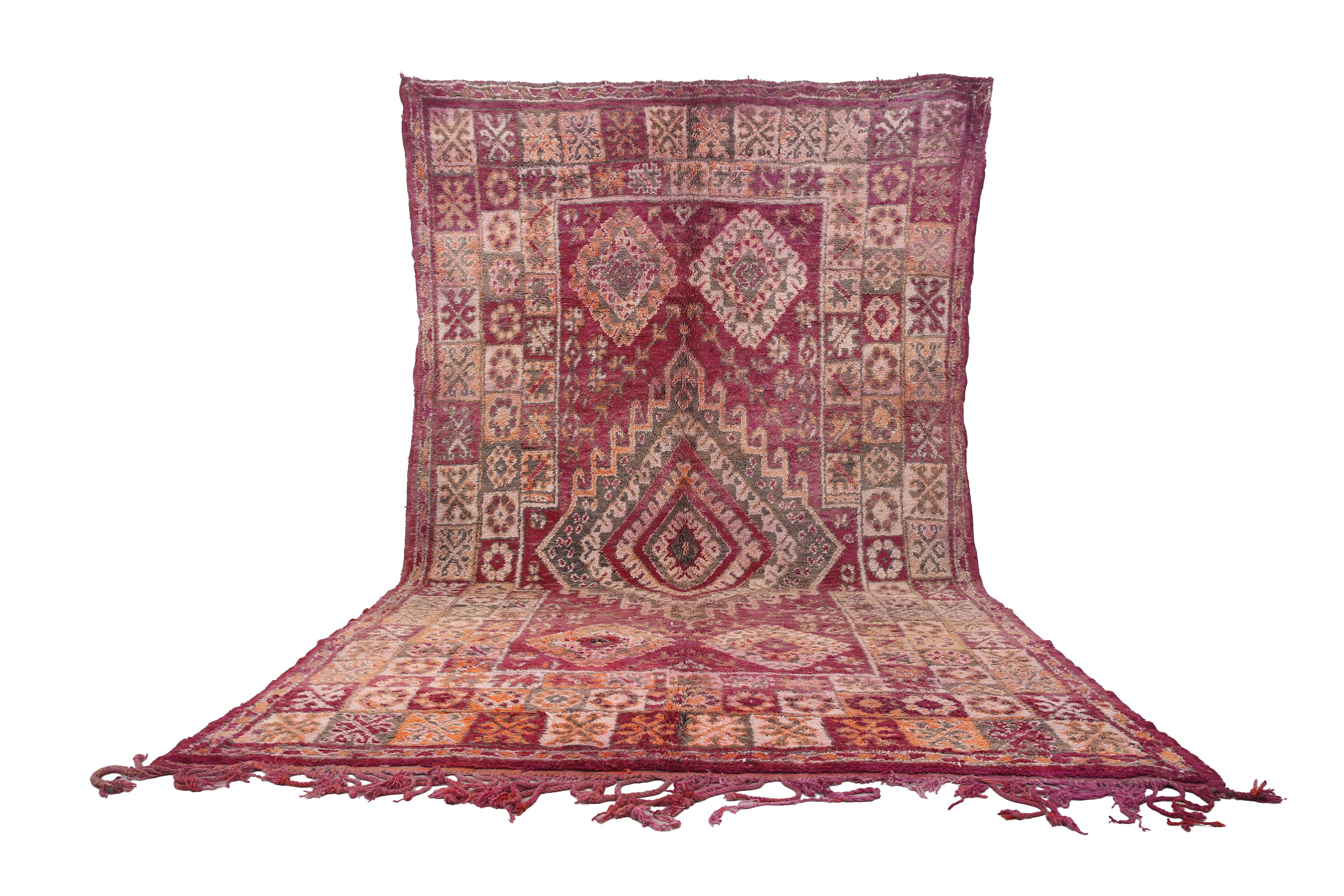 Tapis marocain vintage violet 230 x 402 cm - Tapis en laine berbère ancien fait à la main