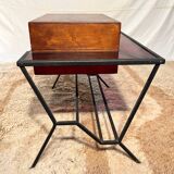 Work table or bar from the 1950s in wrought iron and red glass
